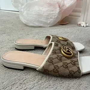 Gucci | Shoes | Gucci Brown And White Mules With Signature  display picture 3